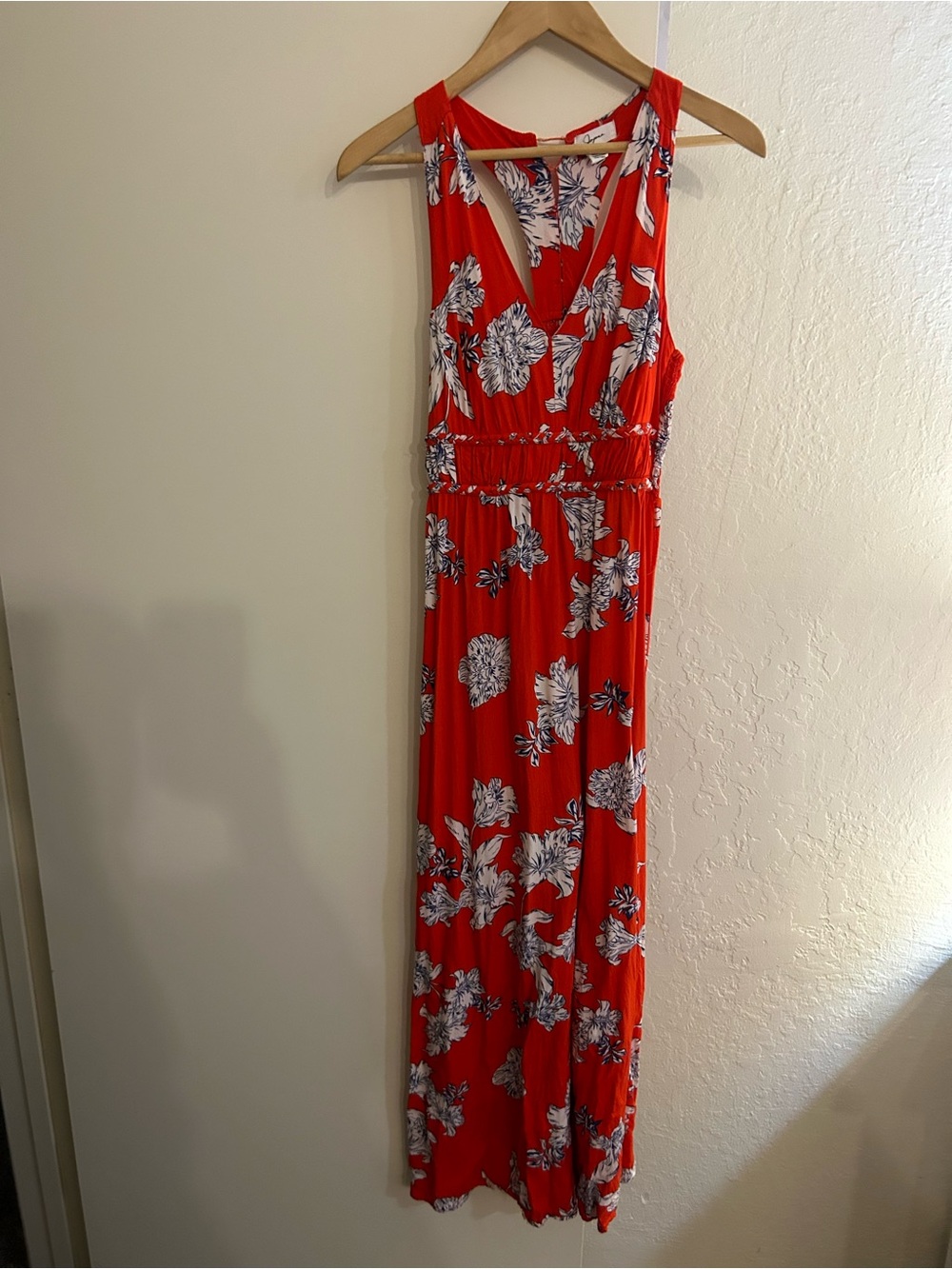 Free with a bundle of 3 or more! Japna Red Floral Maxi Dress with White Print